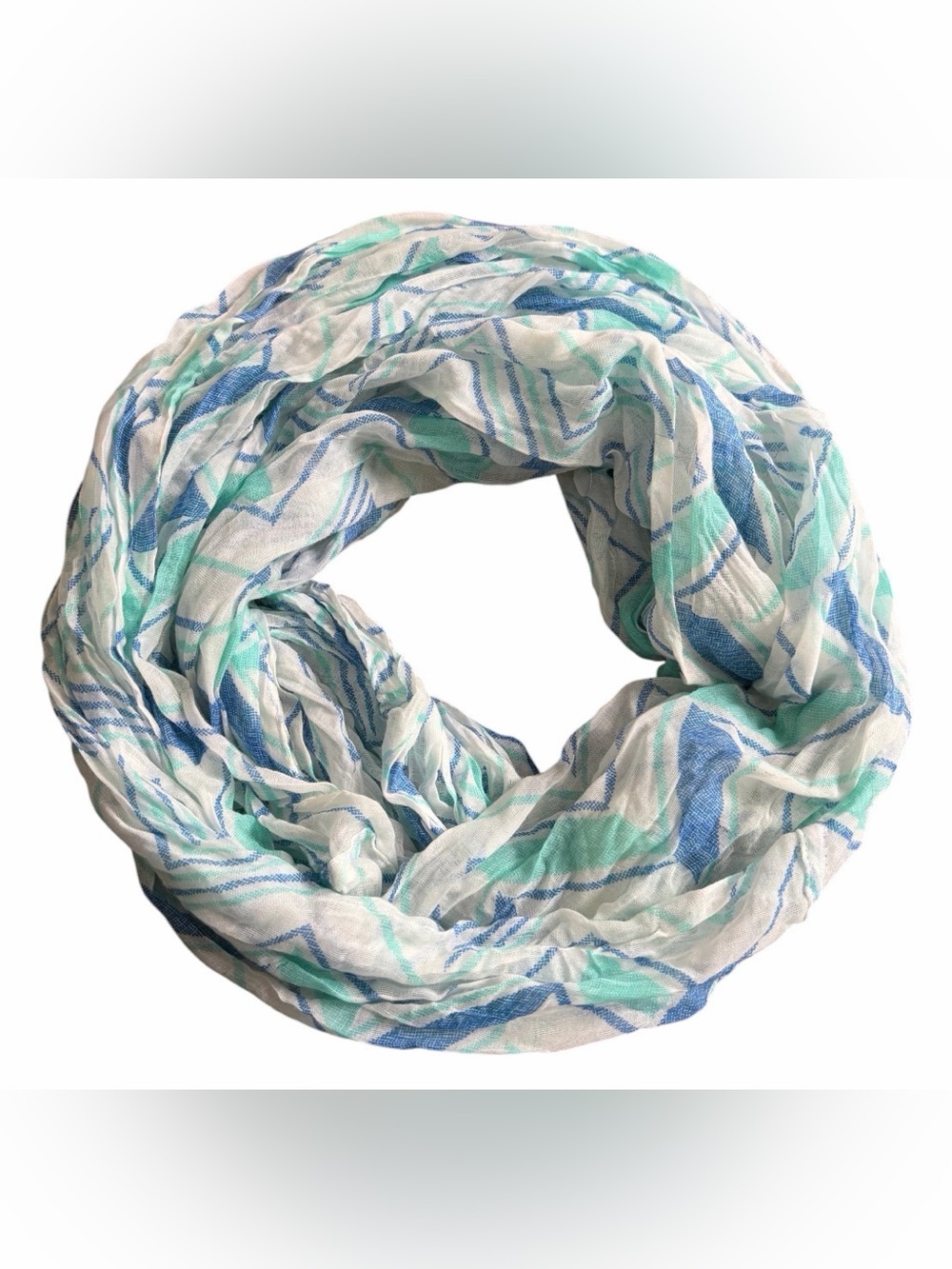 Women's White Blue Green Geometric Woven Infinity Scarf Polyester